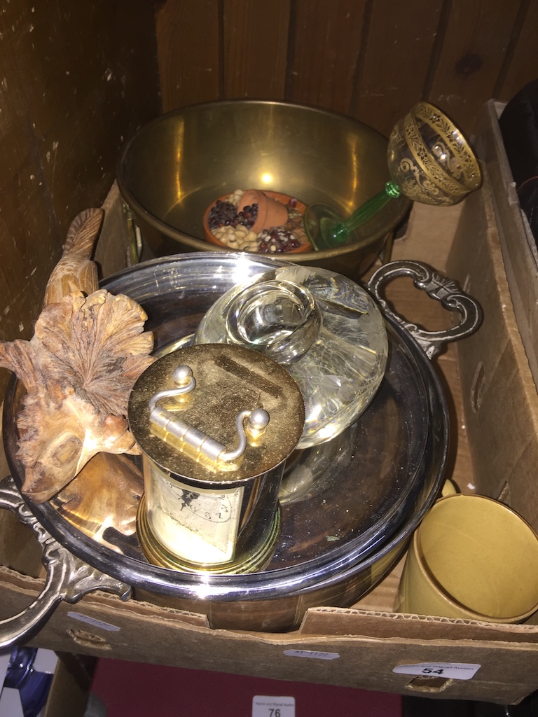 A silver plated tureen and brass pedestal bowl Catalogue only, live bidding available via our