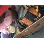 Two boxes of soft toys, plates, etc Catalogue only, live bidding available via our website. If you