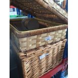 Two wicker picnic baskets with various contents Catalogue only, live bidding available via our