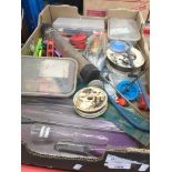 A box of fishing items Catalogue only, live bidding available via our website. If you require P&P