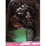 A box of metalware Catalogue only, live bidding available via our website. If you require P&P please