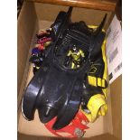 A box containing Batman figures and a batmobile Catalogue only, live bidding available via our