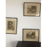 After Henry G Walker, a set of three signed coloured etchings, 'Church Town, Minehead', 'Cottages of