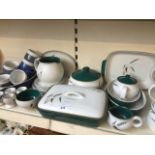 A box of Denby Greenwheat dinnerware, Le Creuset and others Catalogue only, live bidding available