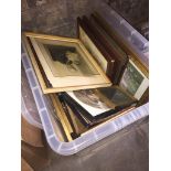 A box of pictures and frames. Catalogue only, live bidding available via our website. If you require