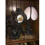 Reproduction figure clock and lamp Catalogue only, live bidding available via our website. If you