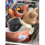 A box of assorted pottery including large ceramic piggy bank Catalogue only, live bidding