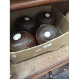 A set of 4 vintage Lignum Vitae Kings crown green bowls, bias 3 Catalogue only, live bidding