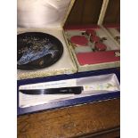 Cake knife, collectors plate and dressing table set Catalogue only, live bidding available via our