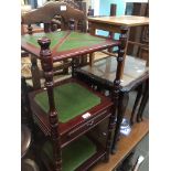 A three tier stand and an oak table Catalogue only, live bidding available via our website. If you