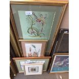 2 embroideries in frames, a signed watercolour and an artwork in frame. Catalogue only, live bidding