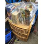 A wicker 3 drawers unit and a quantity of craft magazines. Catalogue only, live bidding available