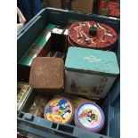 A crate of vintage tins Catalogue only, live bidding available via our website. Please note we can