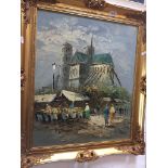 V. Bergen, Notre-Dame cathedral, Paris, oil on canvas, signed lower left, 59cm x 49cm, in ornate