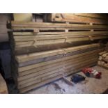 A large quantity of timber comprising: 13x sheets of 1" thick plywood 4' x 8', 25x 17' lengths of