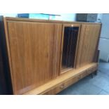 Large German retro light walnut cabinet with lower drawers Catalogue only, live bidding available