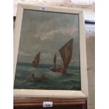 A late 19th/early 20th century seascape with sailing boats, oil on canvas, indistinctly signed lower