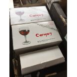 Three boxes of claret drinking glasses Catalogue only, live bidding available via our website.