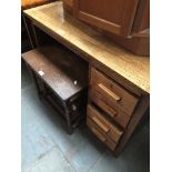 Single pedestal oak desk with drop flap Catalogue only, live bidding available via our website.