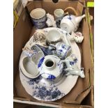 A box of blue and white pottery Catalogue only, live bidding available via our website. Please