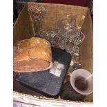 A box of misc to include glass, crystal, cutlery sets, etc. Catalogue only, live bidding available