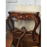 A reproduction hard wood cabriole leg console table Catalogue only, live bidding available via our