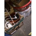 4 boxes of misc to include baskets, crockery, ceramics, pottery, ornaments, metalware, etc.