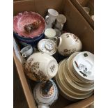 A box of mixed [pottery including large Wedgwood planter, Masons Ironstone ginger jars etc Catalogue