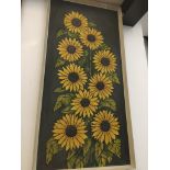 R. Pollard, sunflowers, oil on textured board, signed and dated (19)'70 lower left, 115cm x 55cm,