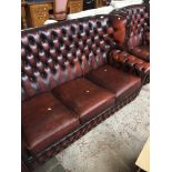 Brown leather chesterfield winged back settee and armchair Catalogue only, live bidding available