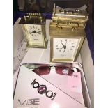 3 carriage clocks and a boxed pair of ladies sunglasses. Catalogue only, live bidding available