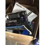A large box of mainly phones, 4 satnavs and a Sony Handycam Vision CCD-TRV48E with accessories.
