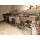 A large six wheel truck, possibly railway or docks, 19" gauge, the middle wheels diam. 26", outer
