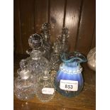 Six glass scent bottles and a small glass vase with blue Catalogue only, live bidding available