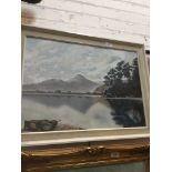 G Thompson, lake scene landscape, oil on board, signed lower right, 42cm x 60cm, framed. Catalogue