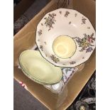 A box of vintage ceramic tableware including Royal Doulton Catalogue only, live bidding available