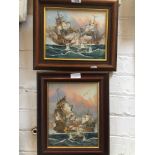 J. Harvey, naval ships at sea, pair, oil on canvas, signed lower right, 19cm x 24cm, each, framed.