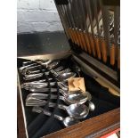 A wooden canteen of cutlery with a key to the case Catalogue only, live bidding available via our