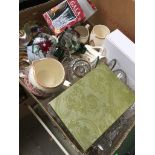 Box of glass and pottery Catalogue only, live bidding available via our website. Please note we