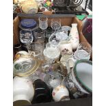 A box of glassware and pottery Catalogue only, live bidding available via our website. Please note