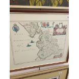 A reproduction framed map of the old palatine of Lancastria, printed by John Bartholomew & Sons,