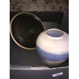 A studio pottery vase and a stoneware fish dish Catalogue only, live bidding available via our