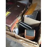 A box of assorted items to include cameras, Kodak Easyshare printer dock and a sunlamp. Catalogue