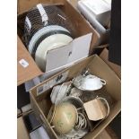 2 boxes of misc pottery, ceramics, metal picture frame, etc. Catalogue only, live bidding