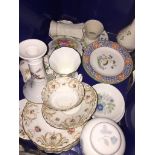 A box of cabinet china including Royal Crown Derby, Belleek, Royal Doulton, Wedgwood etc.