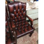 Brown leather buttoned armchair Catalogue only, live bidding available via our website. Please