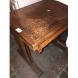 Nest of teak and copper top two tables Catalogue only, live bidding available via our website.