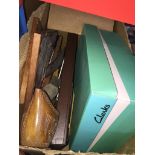 A box of mainly picture frames, a wooden blocks game, etc. Catalogue only, live bidding available