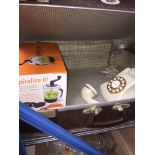 A vintage suite case with retro phone and Spiralizer kicthen utensil Catalogue only, live bidding