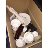 A box of pottery, ornament, etc Catalogue only, live bidding available via our website. Please